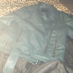 Aqua blue leather jacket